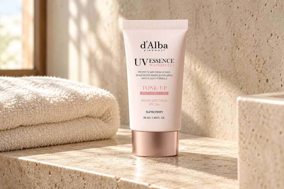 d’Alba Waterfull Tone-Up Sun Cream Rosa SPF50+ PA++++ 50 ml — sobre piedra clara