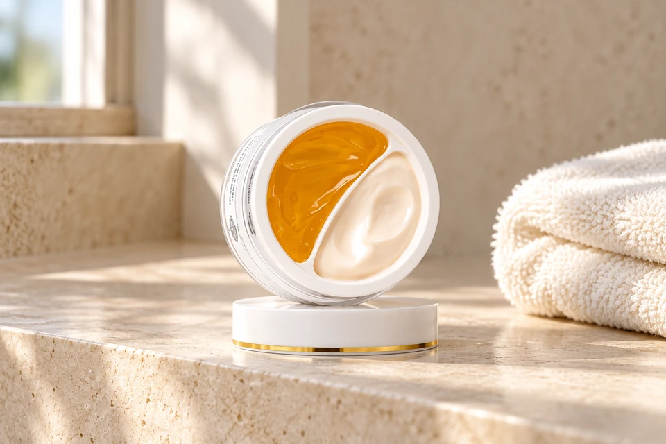 d’Alba White Truffle Double Serum & Cream 70 g — sobre piedra clara