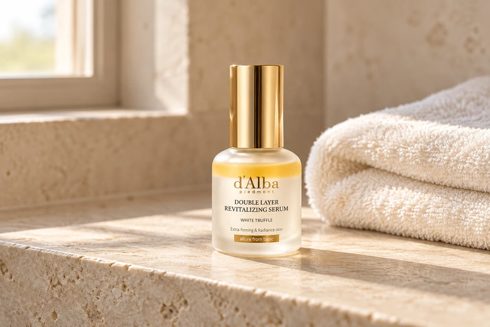 d’Alba White Truffle Double Layer Revitalizing Serum 30 ml — sobre piedra clara