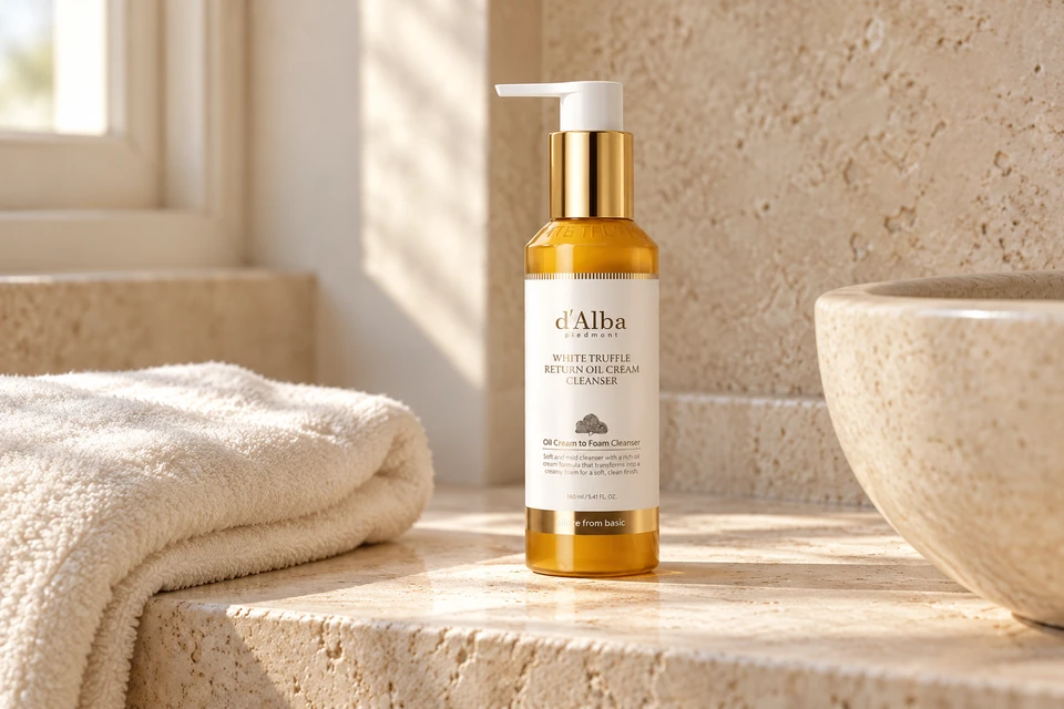 d’Alba White Truffle Return Oil Cream Cleanser 160 ml — sobre piedra clara